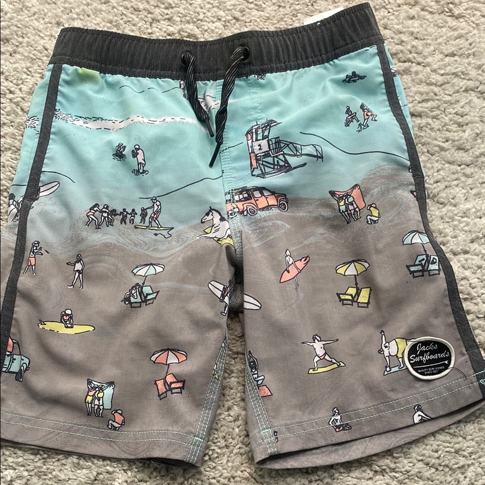 Kids Swim Trunks - Blue and Gray